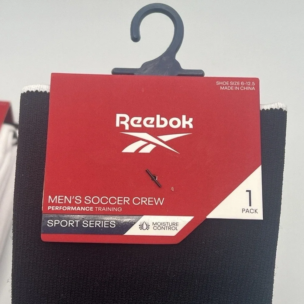 Reebok Soccer Crew Performance High Knee Black White Socks - Men's Size 6-12.5